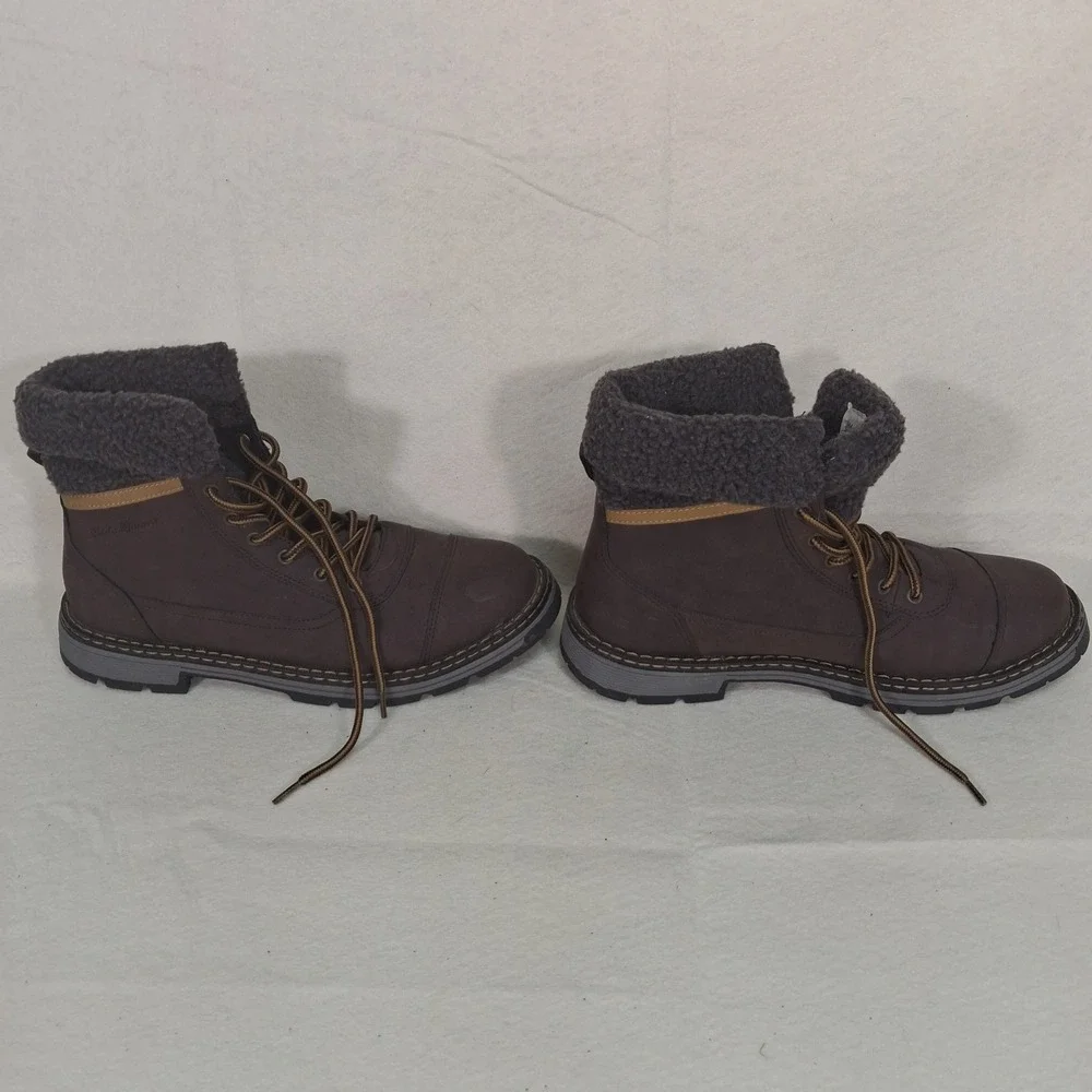 Eddie Bauer Oakridge Boots Mens 9M Brown Faux Shearling Lined Lace Up Cap Toe